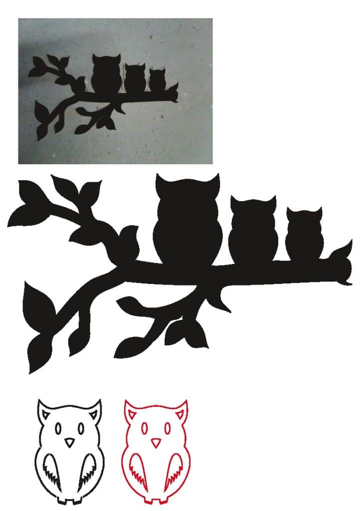 Rama con búhos — vector para corte CNC