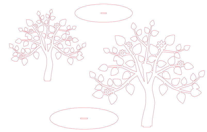 vector descargable para reproducir un árbol de hoja ovada con flores decorativas. Utiliza tu máquina de corte CNC para la realización de este proyecto.