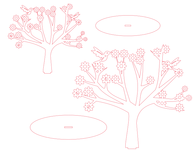 vector descargable para reproducir un árbol decorativo con flores y aves. Utiliza tu máquina de corte CNC para la realización de este proyecto.