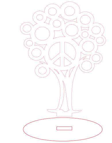 vector descargable para reproducir un árbol decorativo con círculos y el símbolo peace and love. Utiliza tu máquina de corte CNC para la realización de este proyecto.
