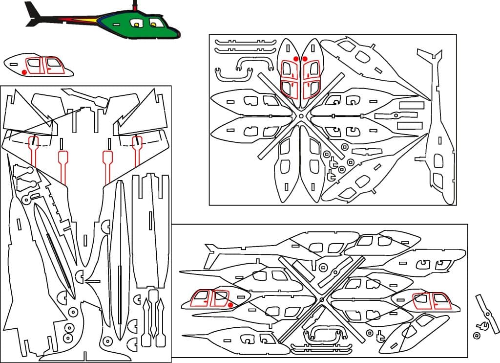Helicóptero armable — vector para corte CNC