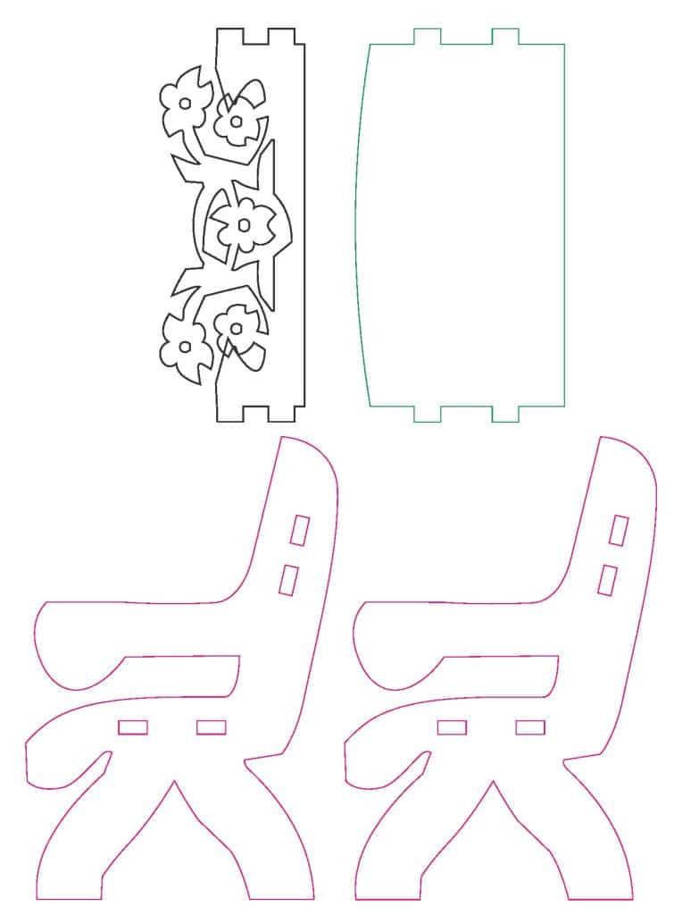 Banca de Parque «Flores» — vector para corte CNC