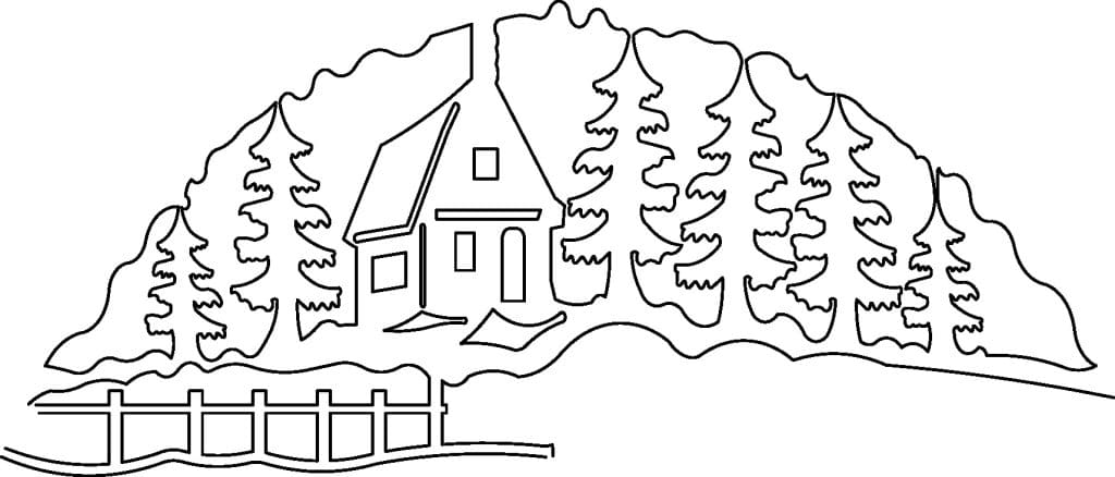 Paisaje invernal — vector para corte CNC