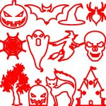 vector descargable para reproducir un set de decoraciones de Halloween. Utiliza tu máquina de corte CNC para la realización de este proyecto.