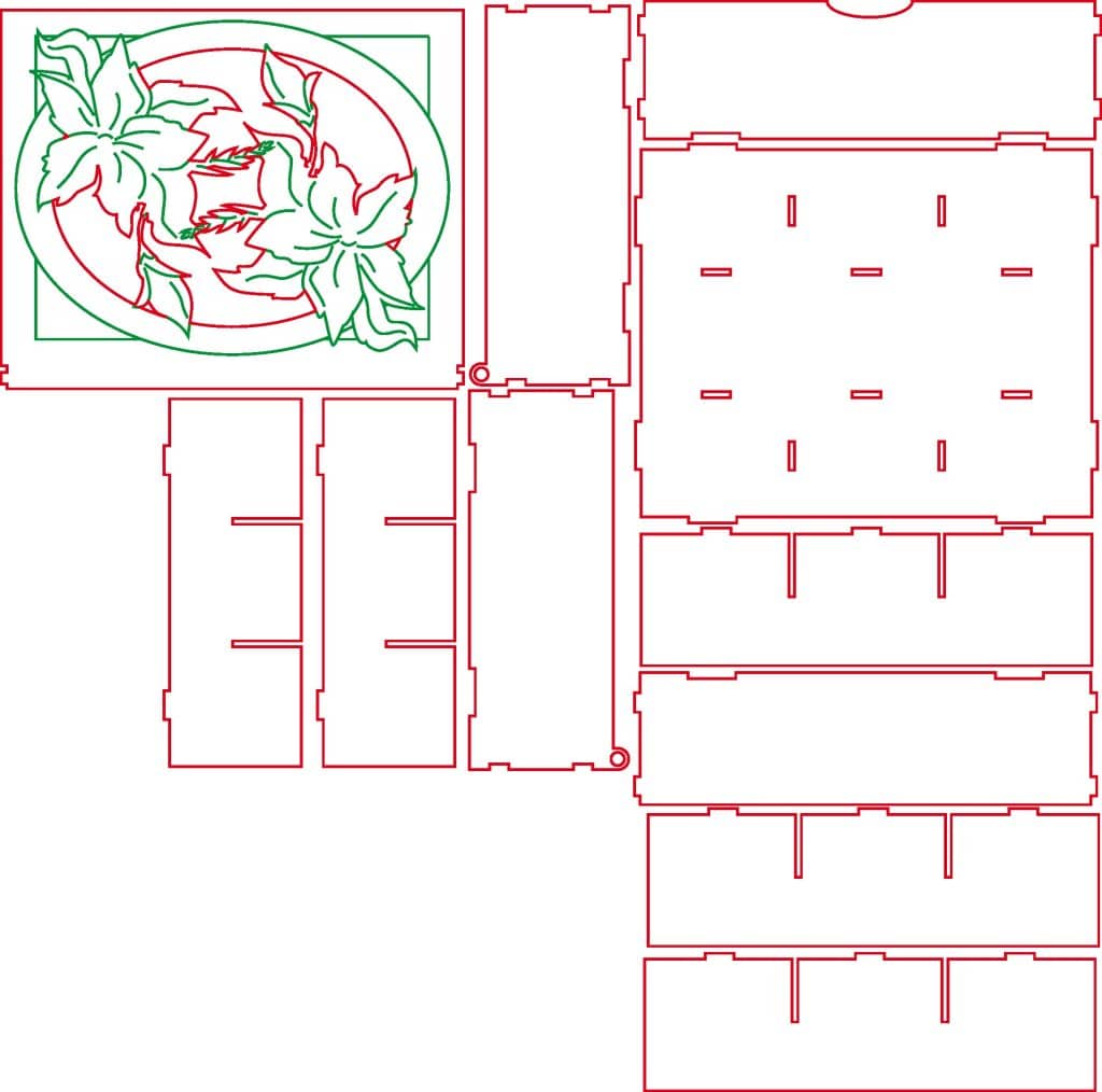 Caja de Té con 9 compartimentos — vector para corte CNC