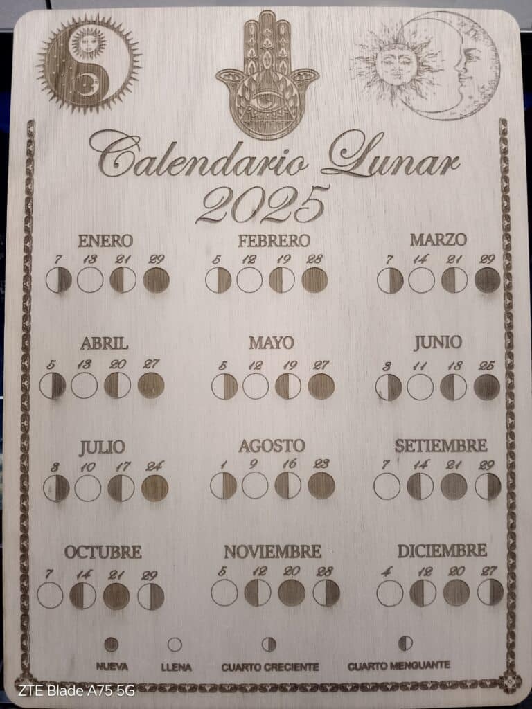 Calendario lunar 2025 — vector para corte CNC