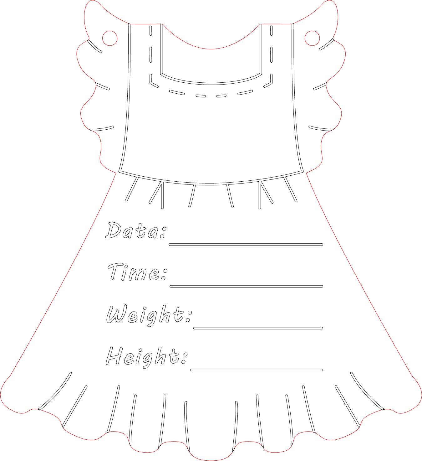 vector descargable para reproducir la imagen de un vestido con datos para recortar 3. Utiliza tu máquina de corte CNC para la realización de este proyecto.