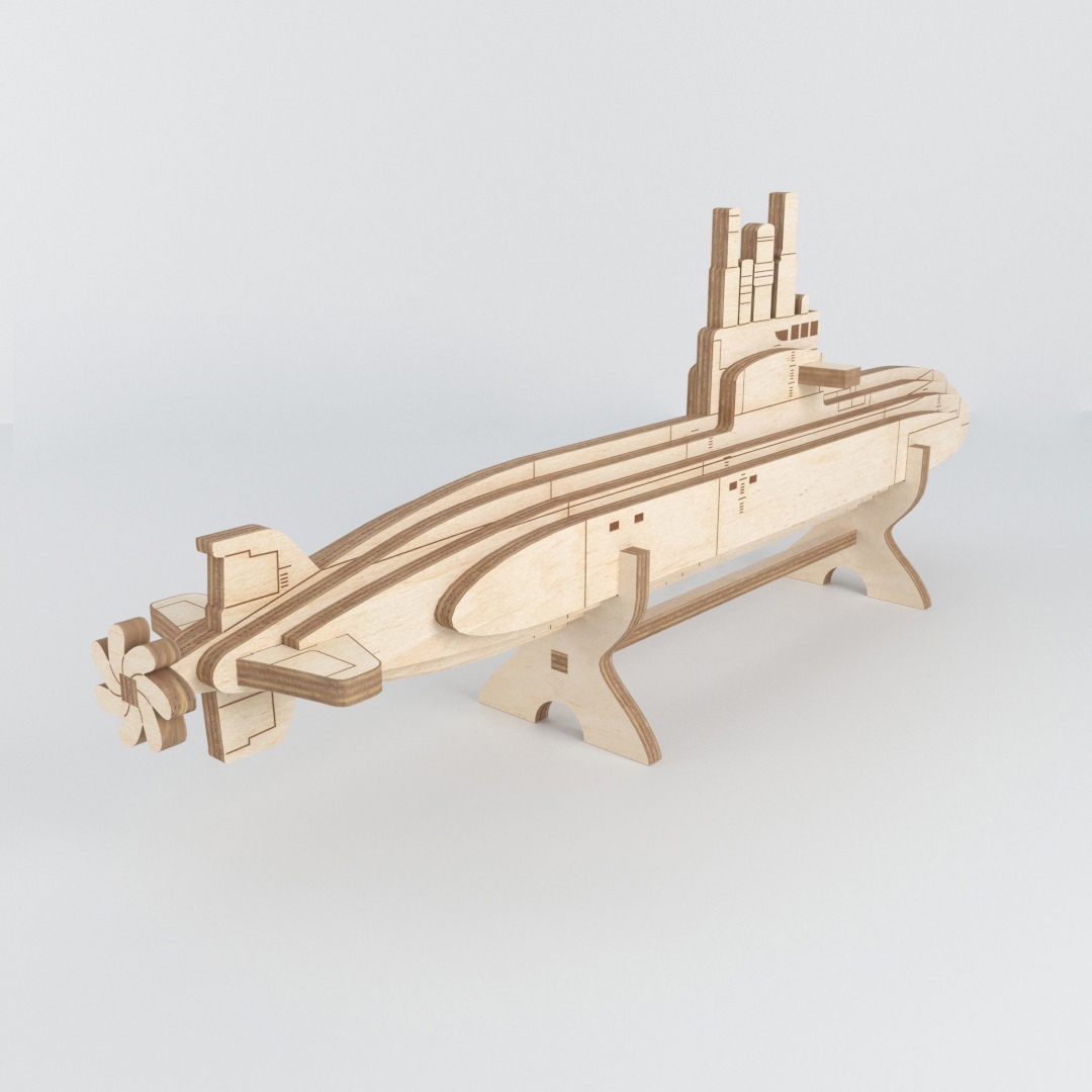 vector descargable para reproducir un submarino en 3D.  Utiliza tu máquina de corte CNC para la realización de este proyecto.