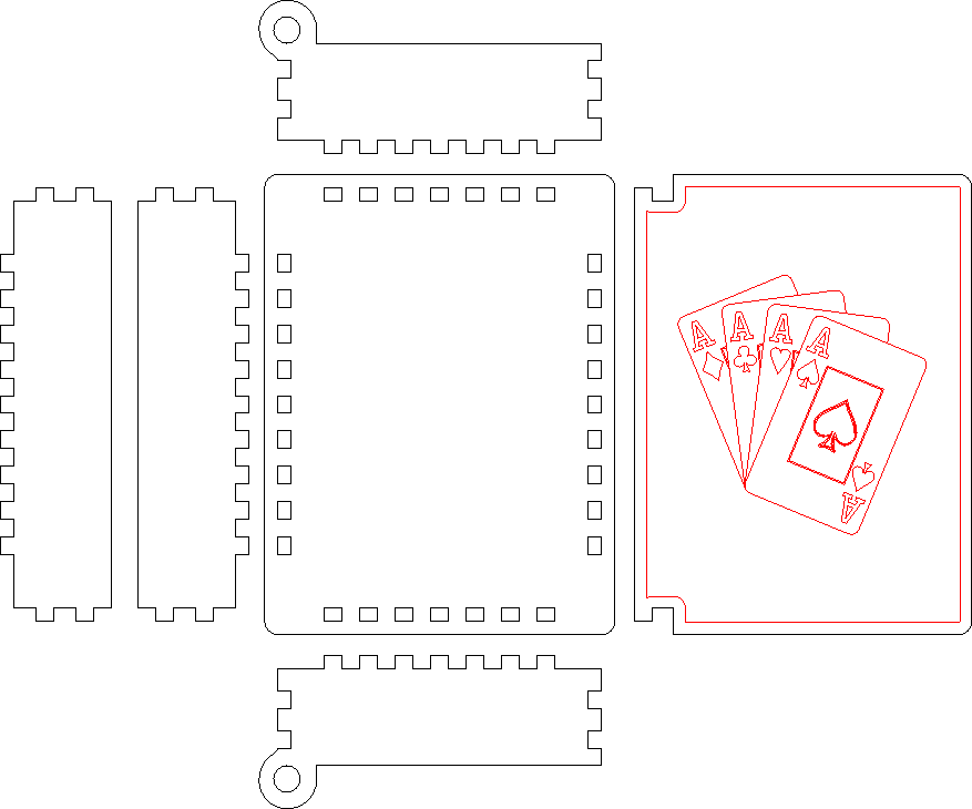 vector descargable para reproducir una caja de naipes de madera. Utiliza tu máquina de corte CNC para la realización de este proyecto.