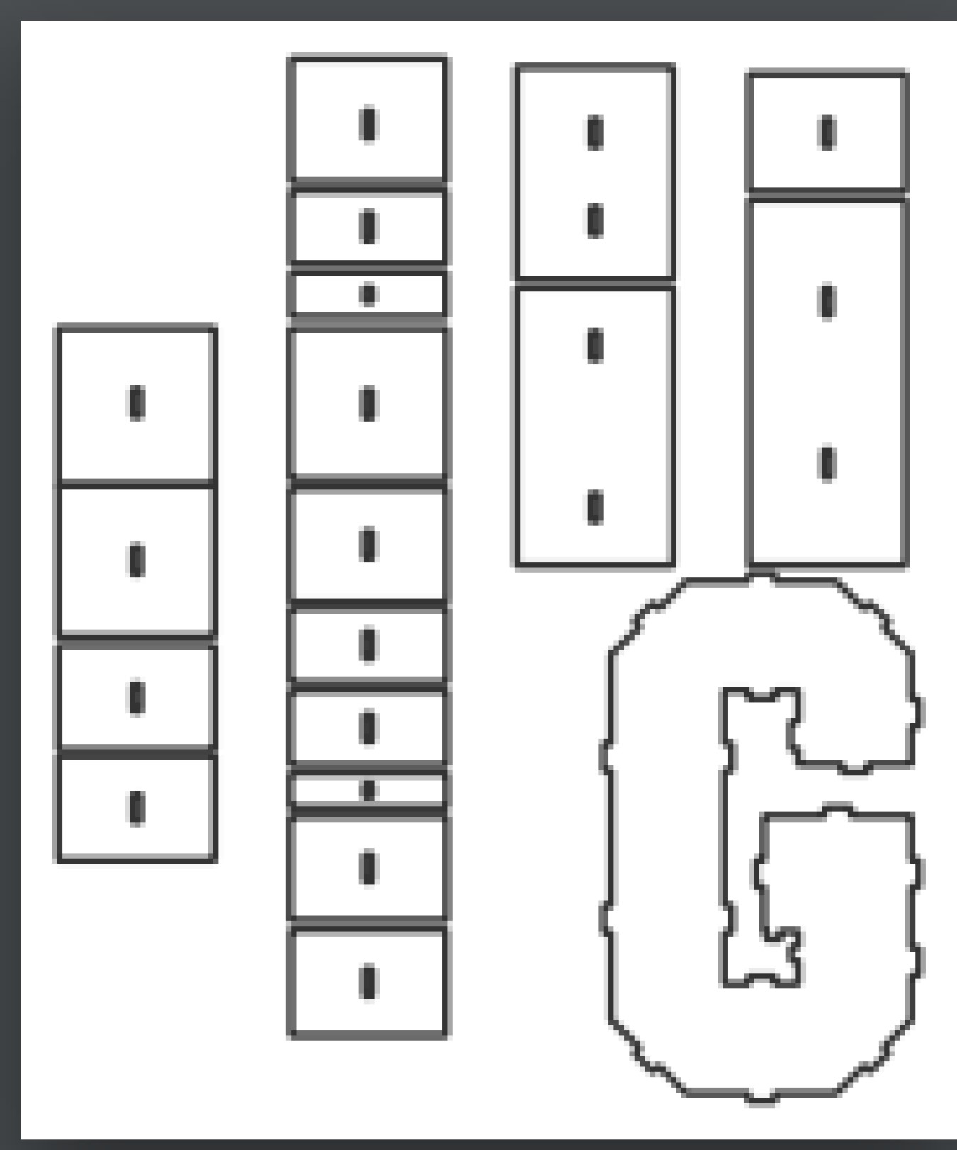vector descargable para reproducir una caja de letra G.  Utiliza tu máquina de corte CNC para la realización de este proyecto.