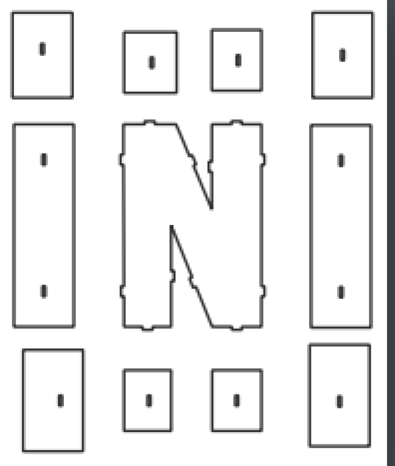 vector descargable para reproducir una caja de letra N. Utiliza tu máquina de corte CNC para la realización de este proyecto.
