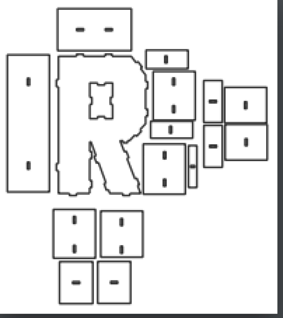 vector descargable para reproducir una caja de letra R. Utiliza tu máquina de corte CNC para la realización de este proyecto.