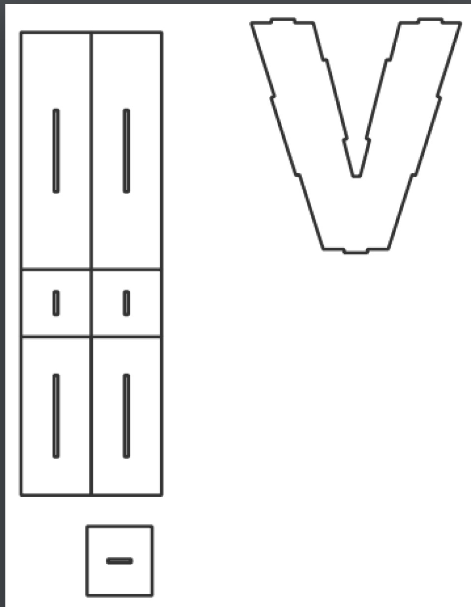 vector descargable para reproducir una caja de letra V. Utiliza tu máquina de corte CNC para la realización de este proyecto.
