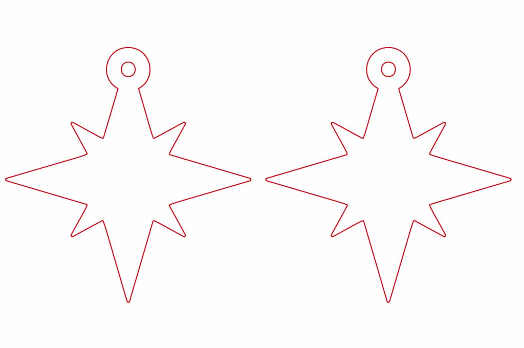 vector descargable para reproducir el diseño de unos aretes de estrella. Utiliza tu máquina de corte CNC para la realización de este proyecto.