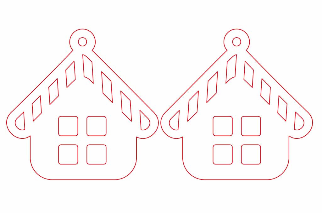 vector descargable para reproducir el diseño de aretes en forma de casa navideña.   Utiliza tu máquina de corte CNC
