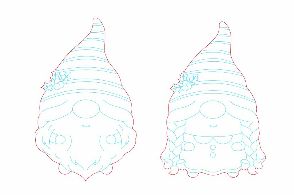 vector descargable para reproducir el diseño de un gnomo navideño.  Utiliza tu máquina de corte CNC para la realización de este proyecto.