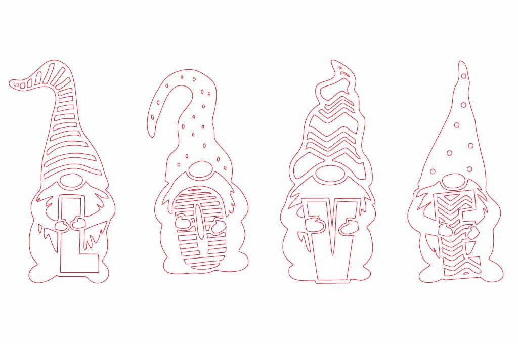vector descargable para reproducir el diseño de un gnomo navideño.  Utiliza tu máquina de corte CNC para la realización de este proyecto.