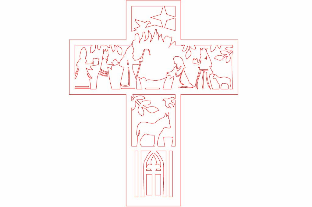 vector descargable para reproducir el diseño de una cruz de pecebre.  Utiliza tu máquina de corte CNC para la realización de este proyecto.