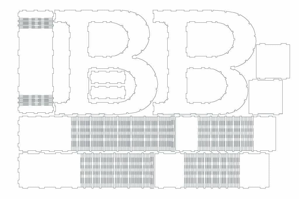 vector descargable para reproducir el diseño de una caja en froma de letra B.  Utiliza tu máquina de corte CNC