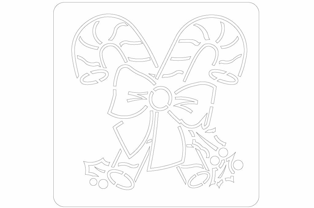 vector descargable para reproducir el diseño de un stencil de bastón navideño.  Utiliza tu máquina de corte CNC para la realización de este proyecto.