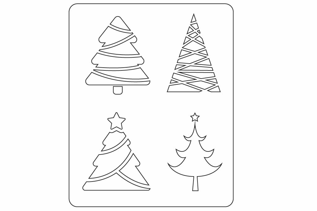 vector descargable para reproducir el diseño de un stencil con diferentes árboles de navidad.