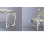 vector descargable para reproducir el diseño de una mesa y silla.   Utiliza tu máquina de corte CNC