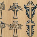 vector descargable para reproducir el diseño de una cruz floral.   Utiliza tu máquina de corte CNC para la realización de este proyecto.