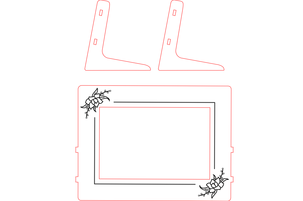 vector descargable para reproducir el diseño de un marco de flores 3mm.  Utiliza tu máquina de corte CNC