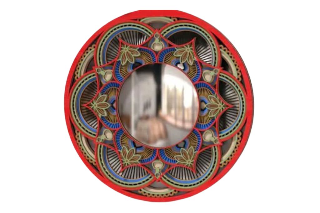 vector descargable para reproducir el diseño de un espejo de mandala.    Utiliza tu máquina de corte CNC