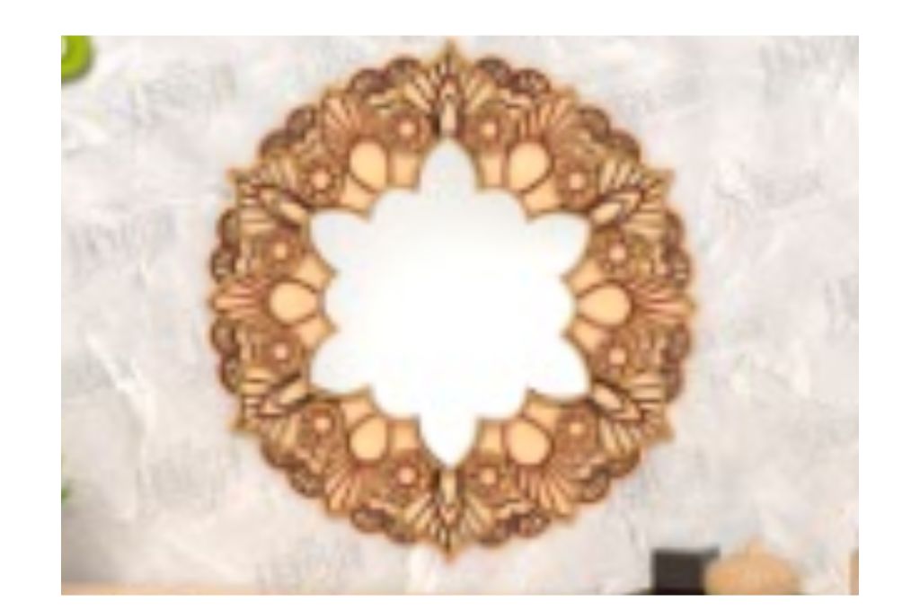 vector descargable para reproducir el diseño de un espejo de mandala.  Utiliza tu máquina de corte CNC para la realización de este proyecto.