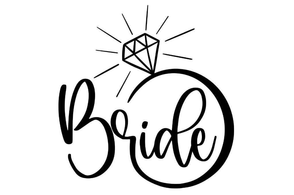 vector descargable para reproducir el diseño de la frase "bride" con un anillo.  Utiliza tu máquina de corte CNC