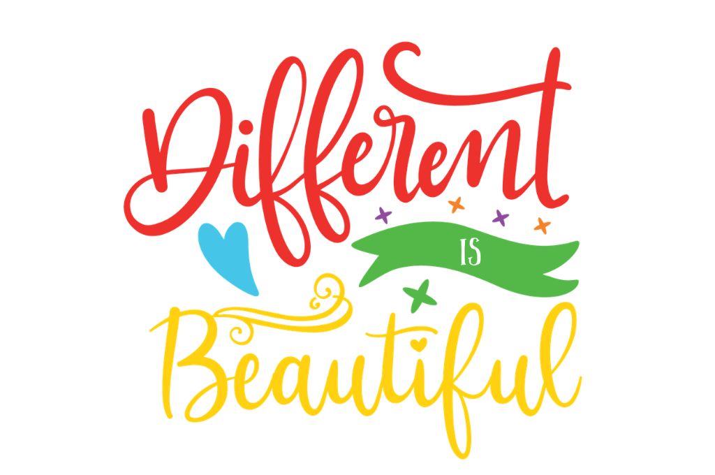 vector descargable para reproducir el diseño de la frase "Different is beautiful"  Utiliza tu máquina de corte CNC