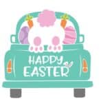 vector descargable para reproducir el diseño de un camión de huevos de pascua.    Utiliza tu máquina de corte CNC