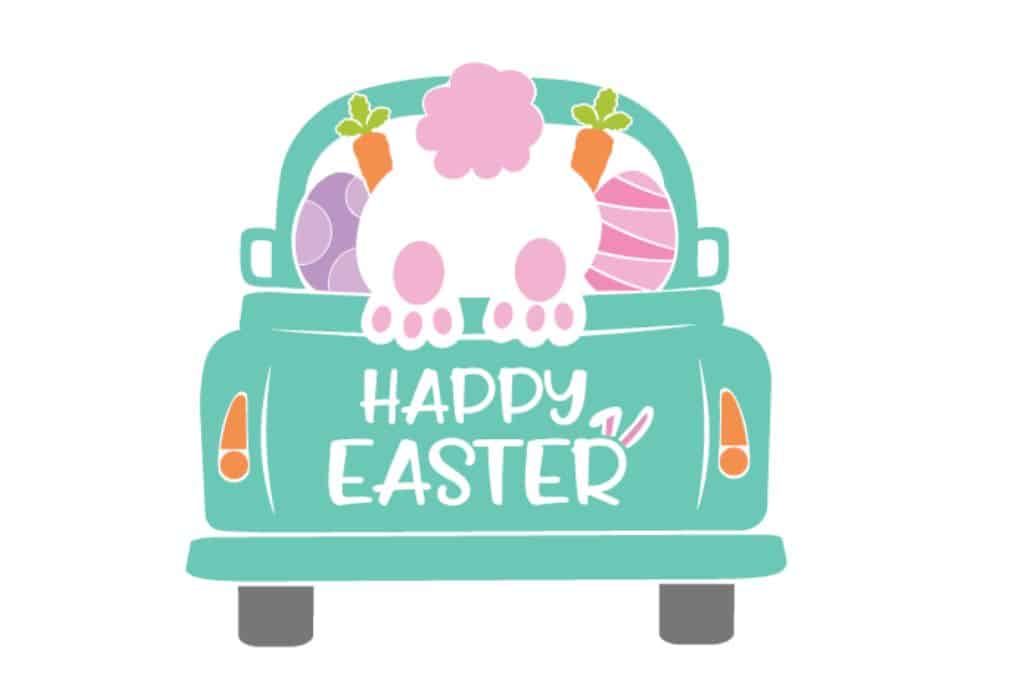 vector descargable para reproducir el diseño de un camión de huevos de pascua.    Utiliza tu máquina de corte CNC