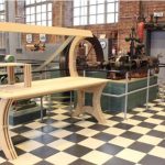 vector descargable para reproducir el diseño de una banca con mesita.    Utiliza tu máquina de corte CNC para la realización de este proyecto.