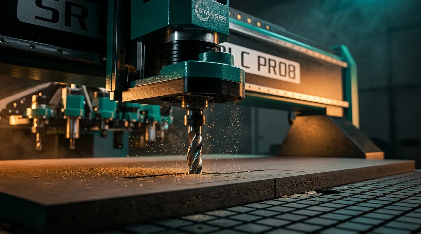 Router CNC fresando madera — Stanser México