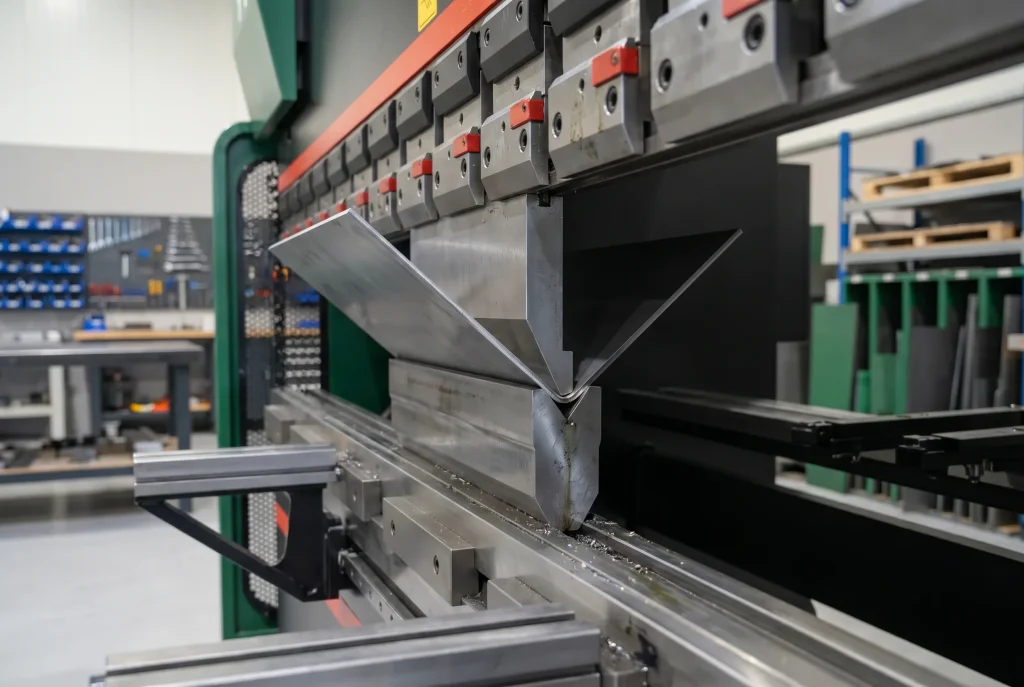 Plegadora CNC press brake doblando lámina con punzón y dado — Stanser