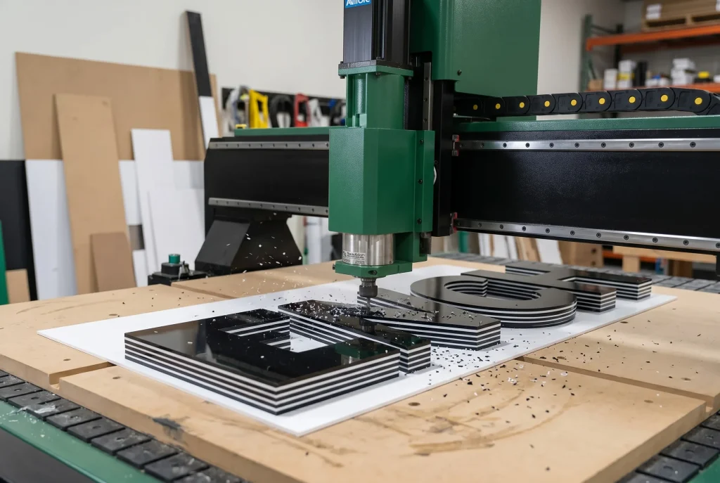 Router CNC cortando letras 3D para señalización — Stanser