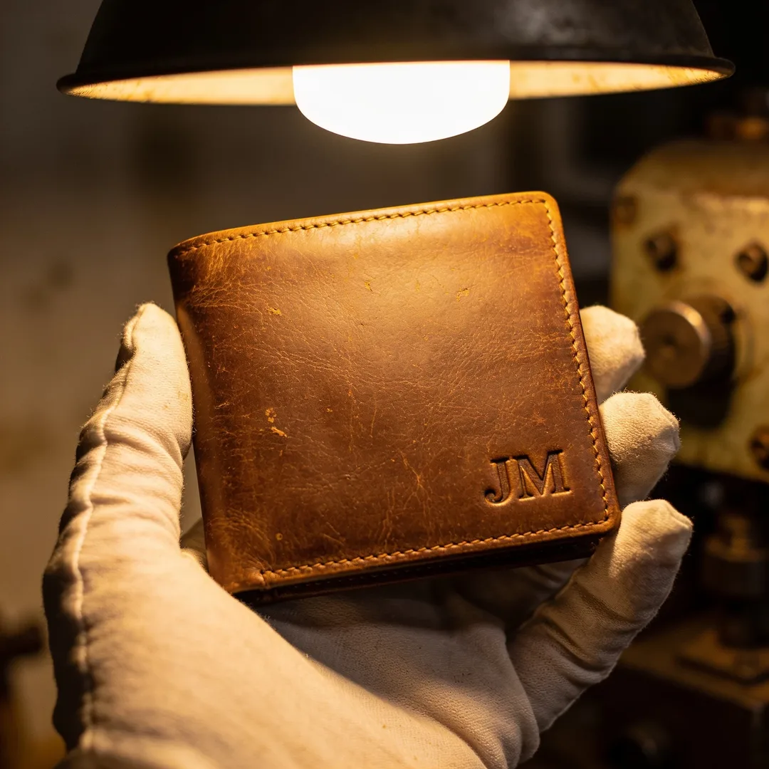Leather wallet with engrav