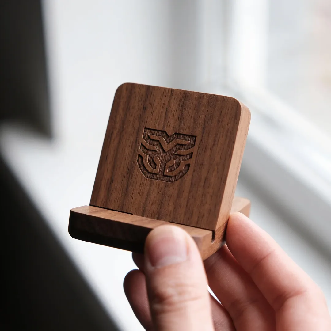 Wooden phone stand with an