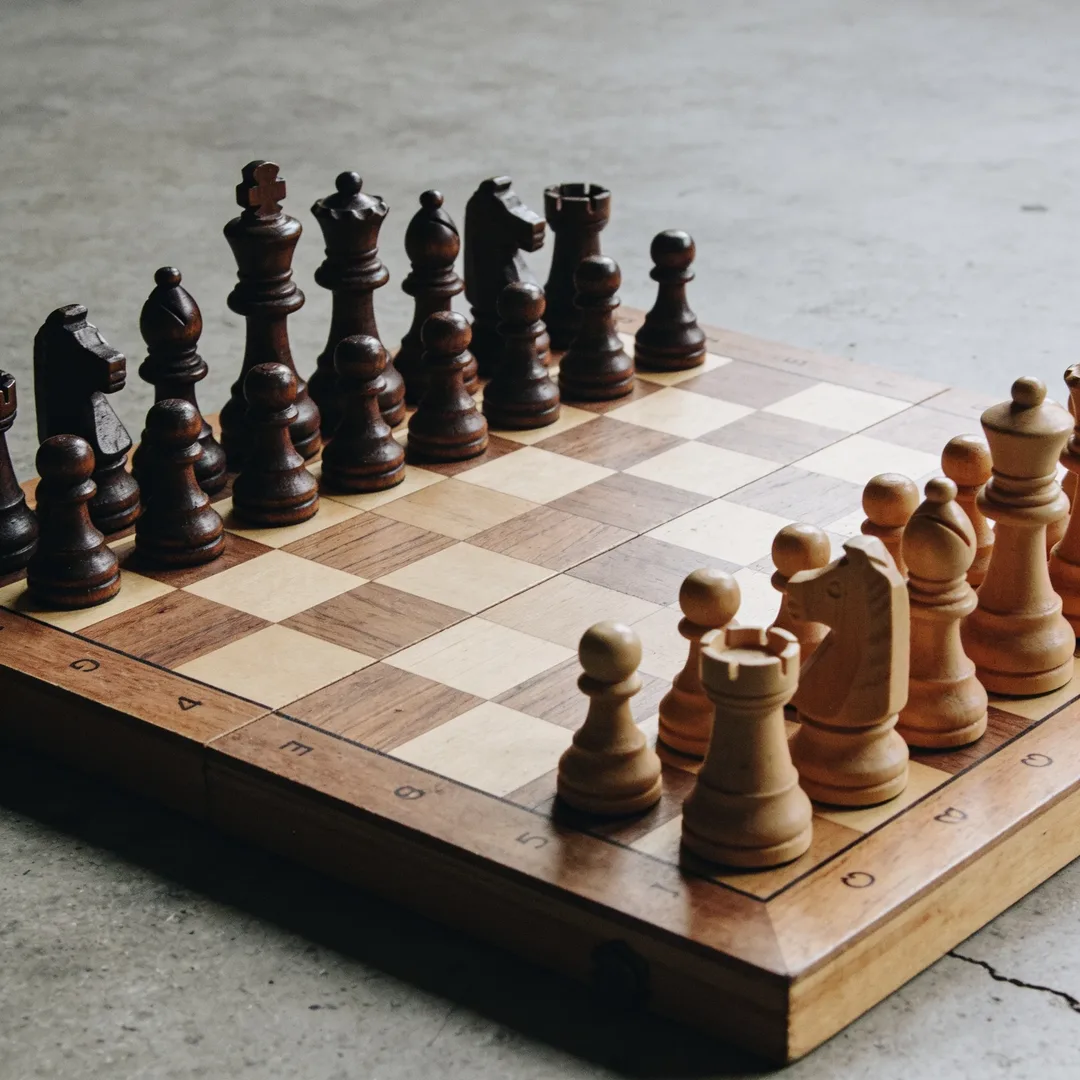 Wooden chess set with carv
