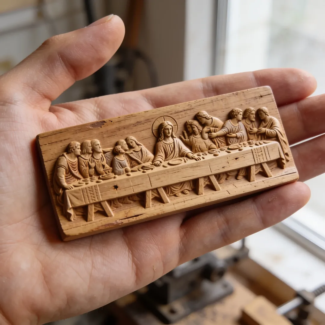 Carved wooden last supper