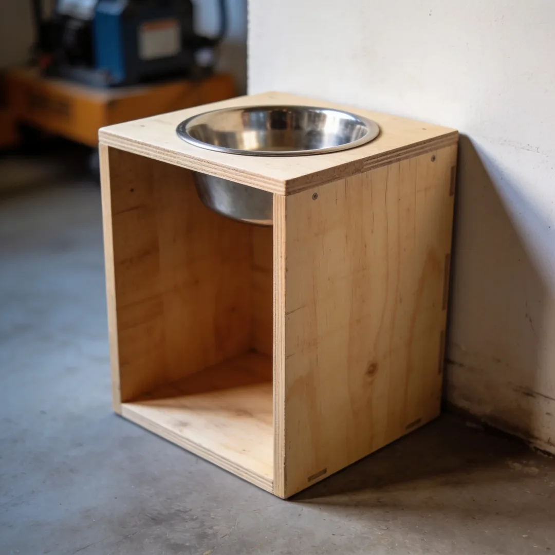 Plywood dog feeding statio