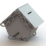 vector descargable para reproducir el diseño de un alcancía casita de pájaro.  Utiliza tu máquina de corte CNC