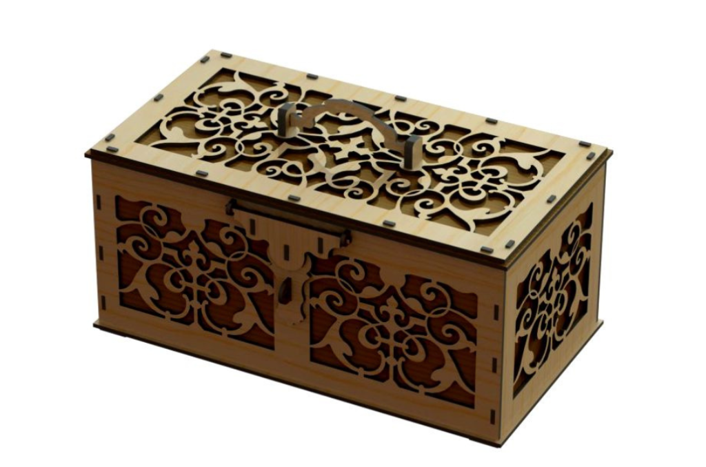 Caja con patrón calado — vector para corte CNC