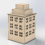 vector descargable para reproducir el diseño de un edificio de 3 pisos.    Utiliza tu máquina de corte CNC para realizar este proyecto.