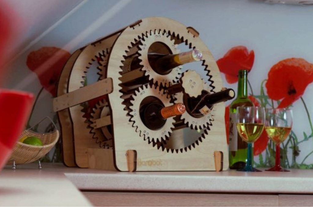 Rack para 3 botellas con engranes — vector para corte CNC