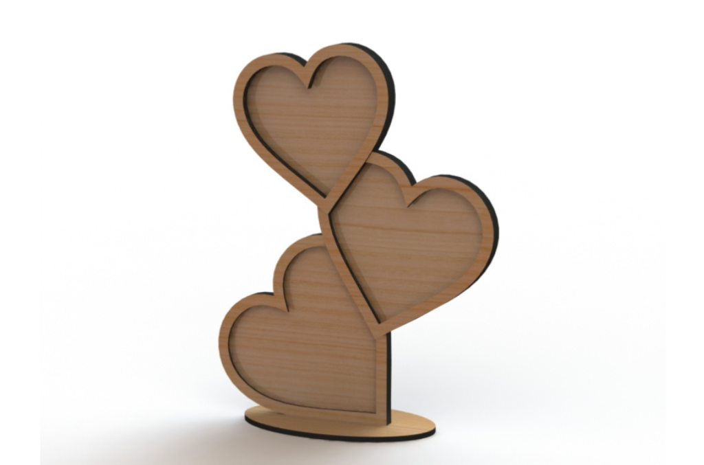 Decoración con base de 3 corazones — vector para corte CNC