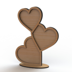 vector descargable para reproducir el diseño de una decoración con base de 3 corazones.    Utiliza tu máquina de corte CNC