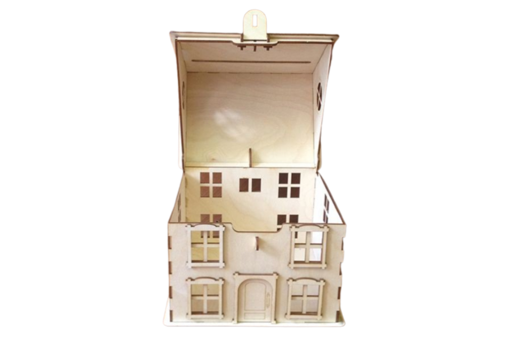 Cofre con forma de casa — vector para corte CNC